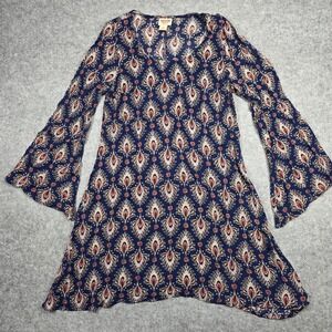 Mossimo Supply Co. Dress Women M Blue Bell Sleeve Paisley Faded